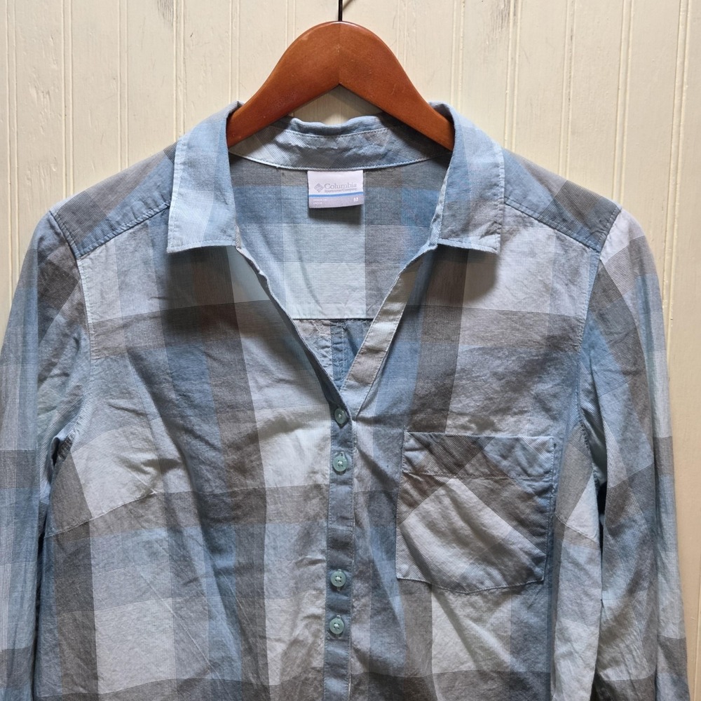 Columbia Shirt Mens Medium Blue Plaid Long Sleeve Button Up Cotton Casual